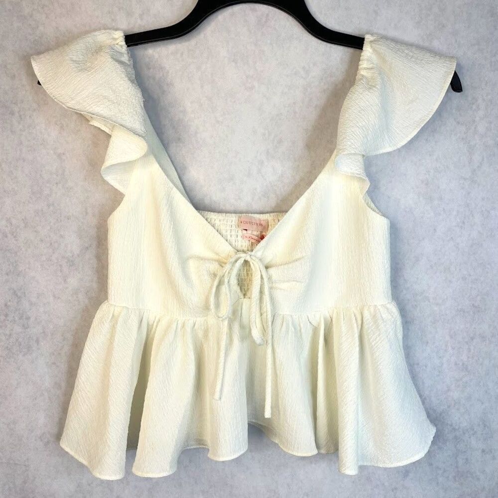 Urban Outfitters Peplum Top Womens Small Ivory Sleeveless Cropped Ruffle Y2K
